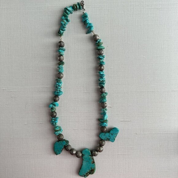 Turquoise Blue Magnesite Beaded Necklace 20” Boho Southwestern Jewelry - Picture 7 of 15